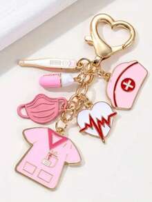 Doctor Nurse Keychain Set Cartoon Medical Tools Enamel Mask Pump Thermometer Pendants Gift