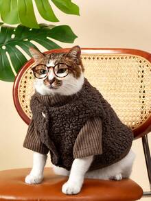 PETSIN Autumn/Winter New Pet Plush Vest & Sweater 2 Pieces Set, Cute Style For Hairless Cats, Warm Outfit For Medium/Small Cats - Coffee Brown - View 7