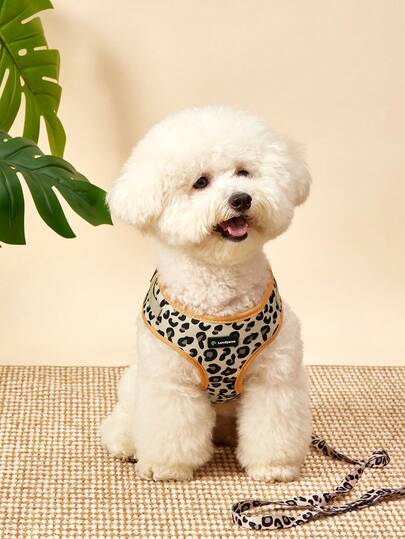 PETSIN 6 件套宠物狗户外旅行套装：豹纹背带、皮带、项圈、领结、旗帜和便便袋架，可调节适合所有尺寸的狗