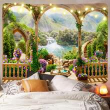 1件涤纶日落海滩小径挂毯，适用于客厅和卧室装饰，海岸景观设计，面料柔软，尺寸大，家居装饰美学风格，海边日落景色展示 - 彩色 - 查看 4