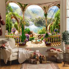 1件涤纶日落海滩小径挂毯，适用于客厅和卧室装饰，海岸景观设计，面料柔软，尺寸大，家居装饰美学风格，海边日落景色展示 - 彩色 - 查看 6