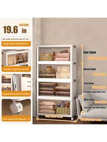 2/3/4/5layers Plastic Storage Bins With Lids Wide Extra Large Storage Cabinet, Collapsible Stackable Containers With Wheels, Foldable Organizer System For Closet, Bathroom, Home, Office, Dorm - 白色 - 查看 12