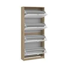 Well Home Adaja 4-Door Tilting Shoe Cabinet In Patinated Oak And White 70.3x24.05x162cm - Beige - View 6