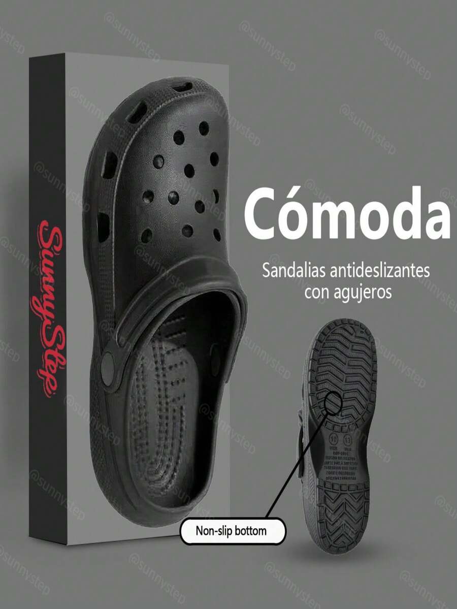 Zapatillas de EVA Premium con Agujeros Ventiladores para Hombre - Talón de 3,7 cm (1,46 Pulgadas) Ultra Ligero y Suave, Suela Antideslizante con Agarre Potenciado y Secado Rápido, Máxima Comodidad Sin Ruido, Antiodorantes y Anti-Suciedad, Mantenimiento Sencillo, Diseño Casual Moderno Perfectas para Hogar, Calle y Playa (Uso Duradero a Largo Plazo) - Negro - Ver 1
