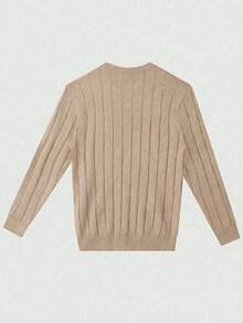 HUODA Men's Casual Ribbed Knit Sweater, Round Neck, Minimalist & Fashionable, Suitable For Daily Wear - Camel - View 2