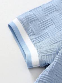 2pcs/Set Boys' Casual Outfit, Includes Light Blue Polo Shirt Short Sleeve Top And White Shorts, Summer 2026 New Arrival - Blue - View 3