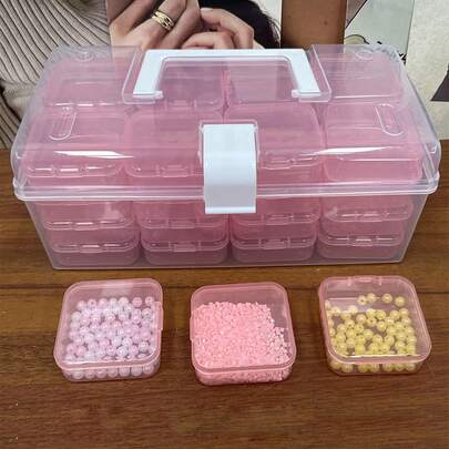 32件套塑料收纳盒套装 - 珠子收纳盒，多功能整理盒，适用于DIY手工、珠子、珠宝和美甲用品 - 便携式隔层盒，带可调节隔板，可收纳各种容器、配件，家居收纳