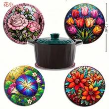 1 Set (4pcs) 2D Flat Wooden Heat Insulation Coasters, Home Kitchen Dining Mat, Pot Holder, Tea Cup Pad, Anti-Scald Table Mat