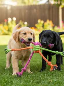 1个耐用防咬互动绳结狗玩具，适合拔河、捡球游戏，有助于减少磨牙，维护口腔健康，是宠物必备用品，可用作狗绳玩具，适合所有犬种，是户外玩耍和幼犬训练的理想选择。 - 彩色 - 查看 2