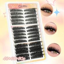 40+60+80P 混合装，15 排 D 卷度单簇假睫毛，蓬松浓密，新手友好，易于佩戴，可重复使用的高品质睫毛套装，完美适用于日常妆容和派对妆容，圣诞礼物，送给女性的可爱小礼物，旅行必备，方便携带 - D - 查看 6