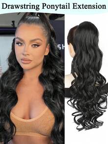 22英寸抽绳马尾假发，长款层次感卷曲波浪马尾假发，柔软合成纤维马尾，自然逼真，女士适用 - 彩色 - 查看 14