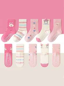 5 Pasang Kaos Kaki Lantai Anak dengan Motif Kelinci & Bunga 3D, Sol Anti Selip, Bagian Bawah Lembut, Kaos Kaki Setengah Betis Bergaris untuk Anak Laki-laki, Perempuan, Balita, dan Bayi - MultiWarna - View 12