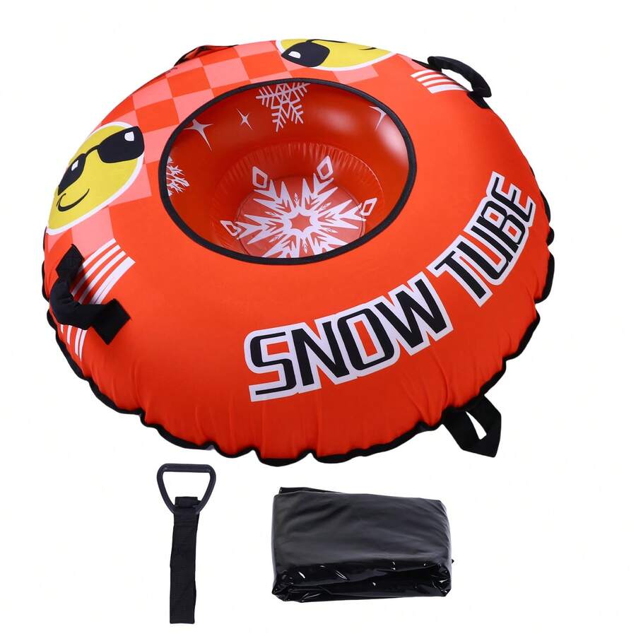 Winter Outdoor Inflatable Sled - 43" Large Snow Tube, Cold Resistant & Durable With Handles For Snow Play - Orange - View 1