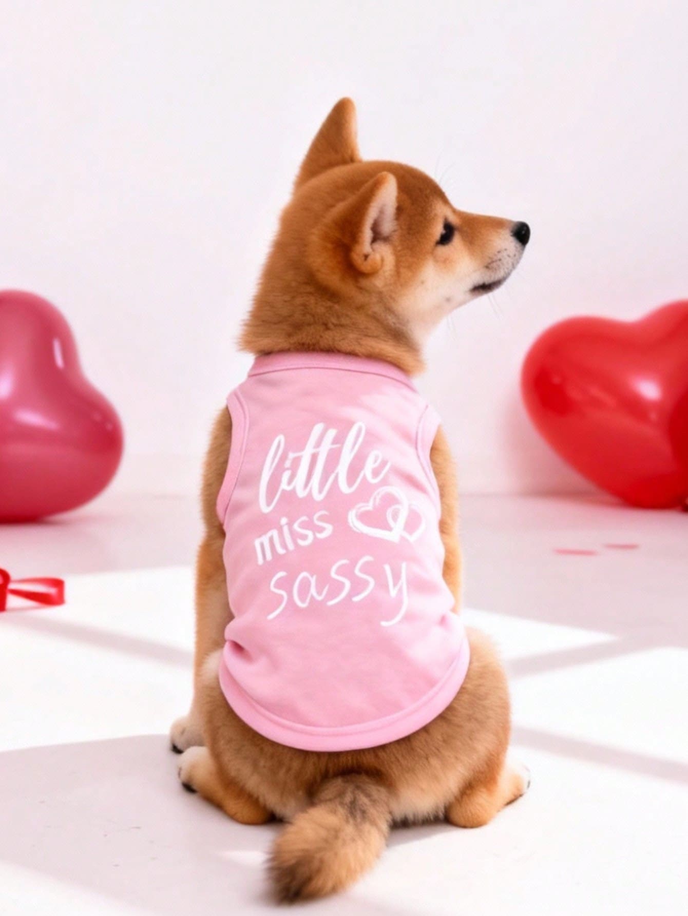 LUCKIE LABO 一件装“俏皮小姐”图案背心，防跳蚤，减少掉毛，透气，适合猫狗室内/室外穿着。 - 粉色 - 查看 1