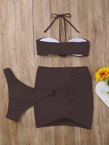 New Arrival Spring/Summer Sexy Casual Elegant Brown Floral 3 PiecesBikini Set, Suitable For Beach, Vacation, Party, Date - Brown - View 5