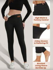 半条装保暖内衬打底裤，加厚柔软高腰黑色修身款，舒适保暖