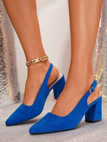 Giày cao gót đế dày nhiều màu trơn cổ thấp hàng ngày dành cho nữ - Màu xanh lam - Xem 1