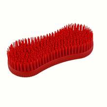 1 Horse Grooming Brush - Durable Plastic Material, Available In Blue/Red, Soft Rubber Bristles, Gentle Care And Effective Cleaning & Massage, Multipurpose Equestrian Product, Horse Grooming Item, Equestrian Equipment, Ergonomic Handle.