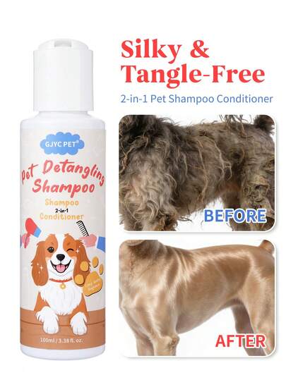 GJYC PET MatteD Radiant Shine! 2-In-1 No Tear Pet Shampoo & Conditioner, For Dogs & Cats - Smooth Formula, Easily Detangles Matted Fur, Leaves Coat Silky Soft, 3.38 Oz, Moisturizing & Long-Lasting, Refreshing Scent.