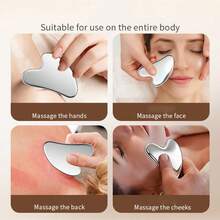 2件套心形滚轮按摩棒+刮痧板，不锈钢材质，护肤/精油涂抹器，面部按摩，眼部舒缓，面部护理，肌肉放松，手动面部按摩器，身体按摩，疏通 - 彩色 - 查看 10