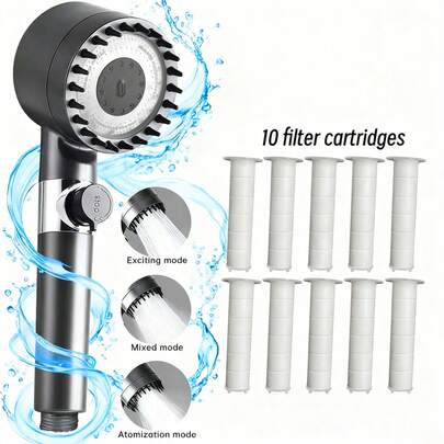 11-delat duschmunstycke och filterset, duschmunstyckesfilter, utbyte av duschfilter för badrum, rengöringsverktyg för badrumsvatten, badrumstillbehör. Njut av rent och rent badvatten för bättre hälsa.
