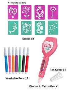 一套高品质儿童临时纹身套装，包含纹身模板、人体彩绘笔，适用于身体和面部彩绘，家庭玩具，适合6-12岁女孩的生日礼物，完美之选。 - 豪華版 - 查看 4