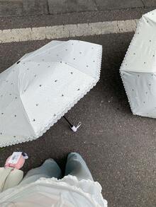 1pc Cute Foldable White Japanese Style Automatic Umbrella, Large Size, Fashionable For Men And Women, Great For Photo Shooting - Multicolor - View 1