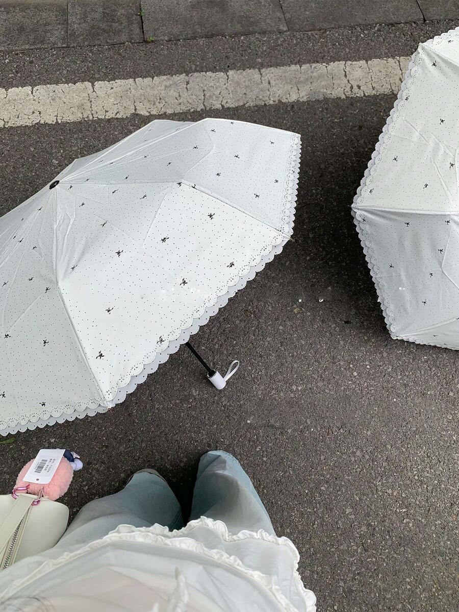 1pc Cute Foldable White Japanese Style Automatic Umbrella, Large Size, Fashionable For Men And Women, Great For Photo Shooting - Multicolor - View 1