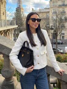 Women's Fashion Solid Street Denim Jacket Elegant Single Breasted Slim Coat - White - View 3