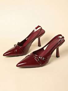 2025 New Arrival Fashionable High Heel Shoes For Young Girl, Elegant Basic Business Casual Shoes For Spring/Summer, Suitable For Vacation, Holiday, Easter - Burgundy - View 5