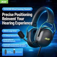 Acer Auriculares con cable para juegos OHW200 con USB 7.1, sonido envolvente virtual, posicionamiento preciso Delta Force, micrófono desmontable para grabación de audio de alta definición, aptos para uso en computadoras y oficinas, excelente relación calidad-precio. - Negro - Ver 1