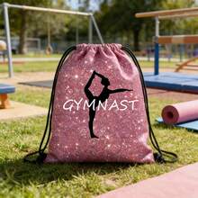 1个芭蕾舞印花抽绳收纳袋，涤纶面料礼品袋，大容量便携户外背包，生日派对礼品袋，物品收纳袋