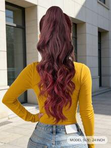 Claw Shaped Ponytail Extension Hair Accessory Gradient Red 24 Inch Long Wave Heat-Resistant Fiber Synthetic Ponytail Wig, Suitable For Women's Christmas, Halloween, Music Festivals, Parties, And Daily Use