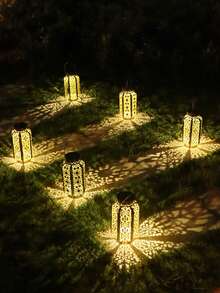 1pc Solar-Powered Chandelier Is A Metal Outdoor Solar LED Light With A Retro Wrought Iron Openwork Projection Design. Suitable For Gardens, Courtyards, Balconies, Corridors, Lawns, Birthday Parties, Housewarmings, New Year Celebrations, And Chinese New Year. It's An Ideal Gift For Friends And Family - Multicolor - View 11