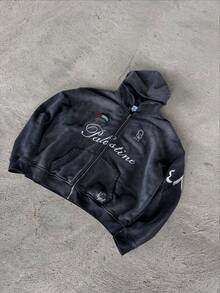 Armadura Oscura de Otoño/Invierno en . Conjunto de Buzo con Cremallera, Capucha y Estampado Dark, Estilo Urbano Definitivo - Unisex - Ceniza - Ver 6