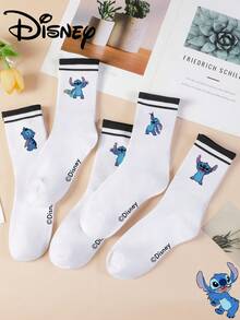 1 Pair/5 Pairs/10 Pairs Women's Mid-Calf Socks - Disney Stitch Pattern Mid-Calf Socks, Black Striped Athletic Mid-Calf Socks, Versatile Style, Suitable For Daily Wear And As Holiday Gifts - Multicolor - View 1
