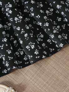 两件套女童休闲甜美套装，卡通印花白色T恤+碎花蛋糕裙，时尚两件套，适合夏季穿着 - 黑色 - 查看 7