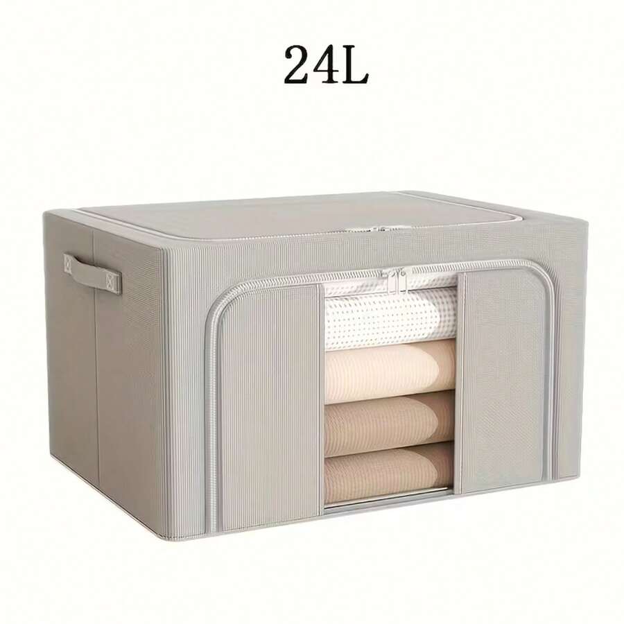 可折叠钢架储物箱 - 可折叠便携，适用于存放衣物、玩具、换季物品 - 多功能长方形家居收纳方案，衣物收纳整理箱，床底收纳，可折叠储物箱，衣物收纳，床底收纳 - 灰色 - 查看 1
