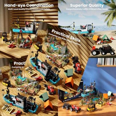 Mould King Repair Yard Building Set Fishing Boat Blocks Kits With Boat Forklift Tractor Repair Tools Tents And Picnic 10191 Fisherman's Wharf House Model For 14+ And Adult 1234 PiecesMaterial Safety And Rich Functionality