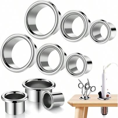 6 Pcs Hair Dryer Holder Insert Salon Hair Station Hot Iron Appliance Tube Stainless Steel Hair Holder Tube And Comb Accessories Salon Station Organizer Hairdresser Bathroom, 3 Sizes