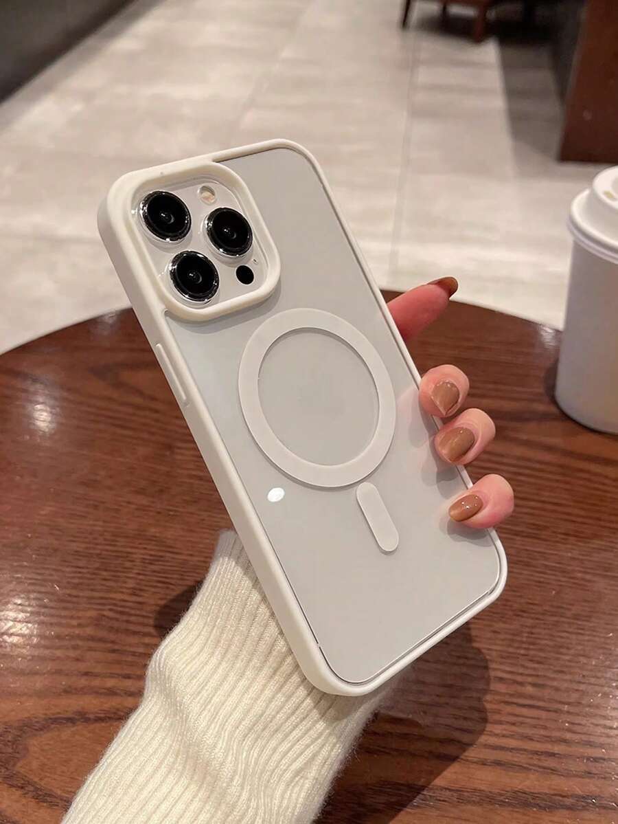 1 pieza Funda de teléfono con carga inalámbrica magnética de lujo, transparente y blanca, compatible con IP17 16 15 14 13 12 11Pro Max 7/8Plus Xsmax/Xr/X, marco duro acrílico ultra delgado a prueba de golpes con cordón - Blanco - Ver 1