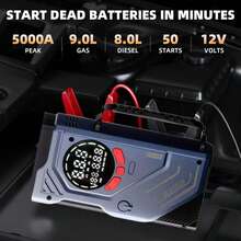5000A Portable Car Jump Starter With Air Compressor - 12V Battery Booster, LED Indicators, USB Fast Charging Output, Multi-Protection, Includes Jump Cables, Air Pump And Car Adapter - Multicolor - View 4