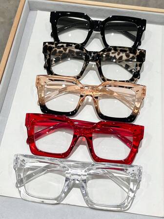 5pcs Men's Square Frame Transparent Lightweight Reading Glasses, Suitable For Daily Reading, Eye Protection, And Fashion Accessories