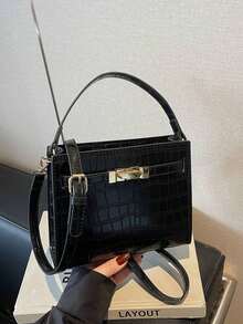 1 Bolsa Feminina Versátil E Moderna, Bolsa Transversal De Ombro Em Pu, Ideal Para Férias, Encontros E Presentes - Preto - Ver 4