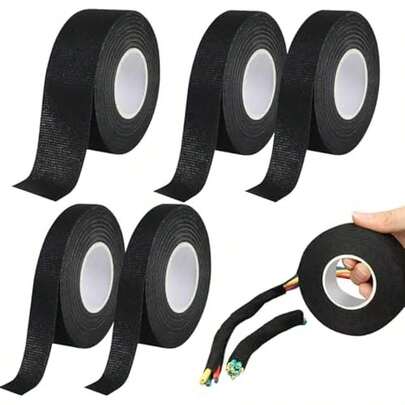 Kit 5pzs Rollos Cinta Autoadhesiva Aislar Tela Automotriz,con 3 Tamaños Arneses Electricos Automotrices,Resistente Altas Temperaturas,Absorción de Impactos y Antidesgaste(Largo 15m, Ancho 0,9+1,9+3cm)