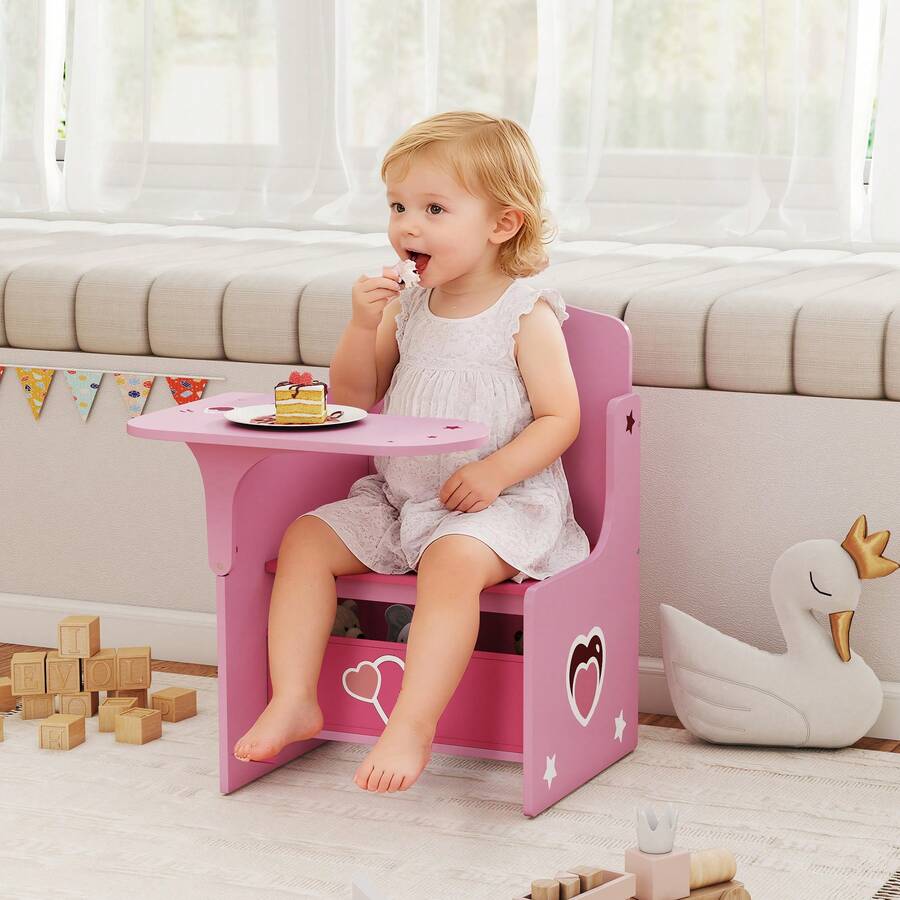 AIYAPLAY Kids Table And Chair Set, Children Desk And Chair With Storage Bins, 2 In 1 Toddler Desk For Playing, Reading, Painting, Activity Table Set For Ages 3-5, Pink - Pink - View 1