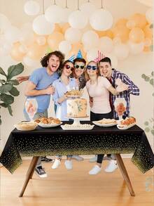 2件装 - 黑色金色生日一次性桌布，54英寸 x 72英寸，黑色和金色相间的桌布，适用于派对、烧烤、婚礼、高级餐厅、生日派对、厨房餐厅、节日派对装饰、家居装饰、餐桌装饰 - 彩色 - 查看 7