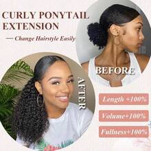 Kinky Curly Ponytail Extension Drawstring Ponytail Kinky Curly Clip In Extensions Ponytail Hair Extensions Hair For Women Natural Black - Multicolor - View 4