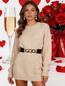 大码时尚女式金属链条弹力腰带精美束腰带，适用于女士连衣裙外套服装配饰 - 黑色 - 查看 5