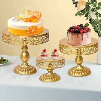 1 Set Gold Cake Stand, Metal Dessert Display Rack, Wedding Table Decor Dessert Stand, Birthday Party Cake Tray, Afternoon Tea Rack, Buffet And Tea Break Table